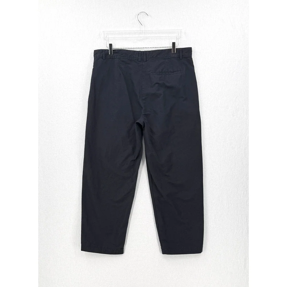 COS Linen Blend High Rise Pleated Pants Womens 14 Navy Blue Ankle Balloon